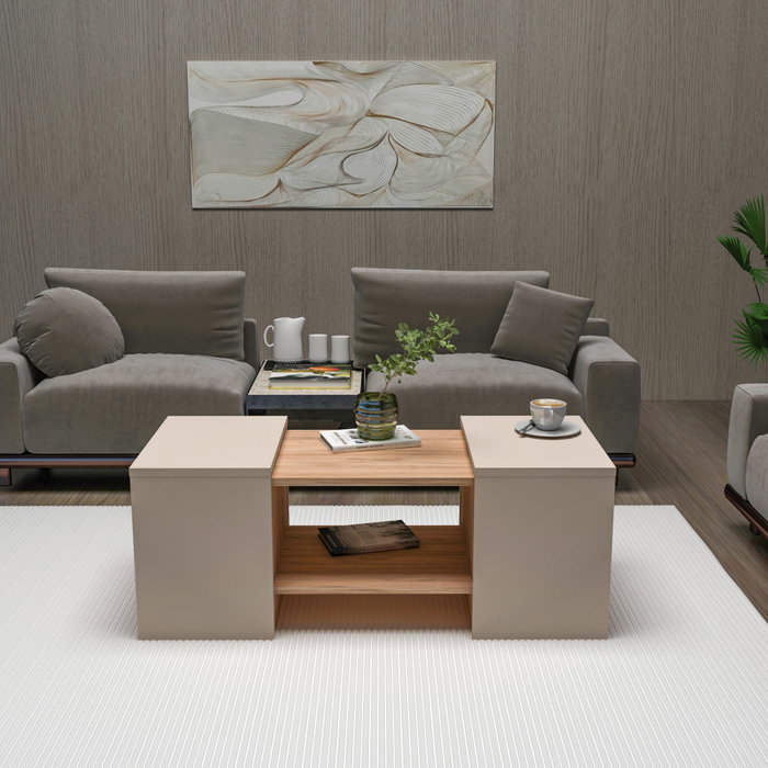 Hanah Home Sartos - Juego de mesa de centro y mesas auxiliares, Pino Atlántico y Beige
